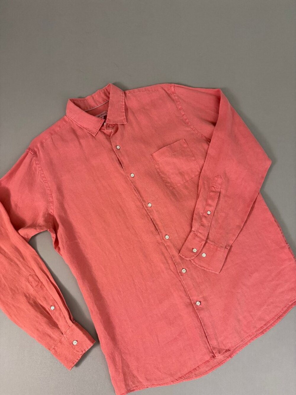 Peter Millar Mens Linen Button Front Shirt Red Long Sleeve Casual Size Large